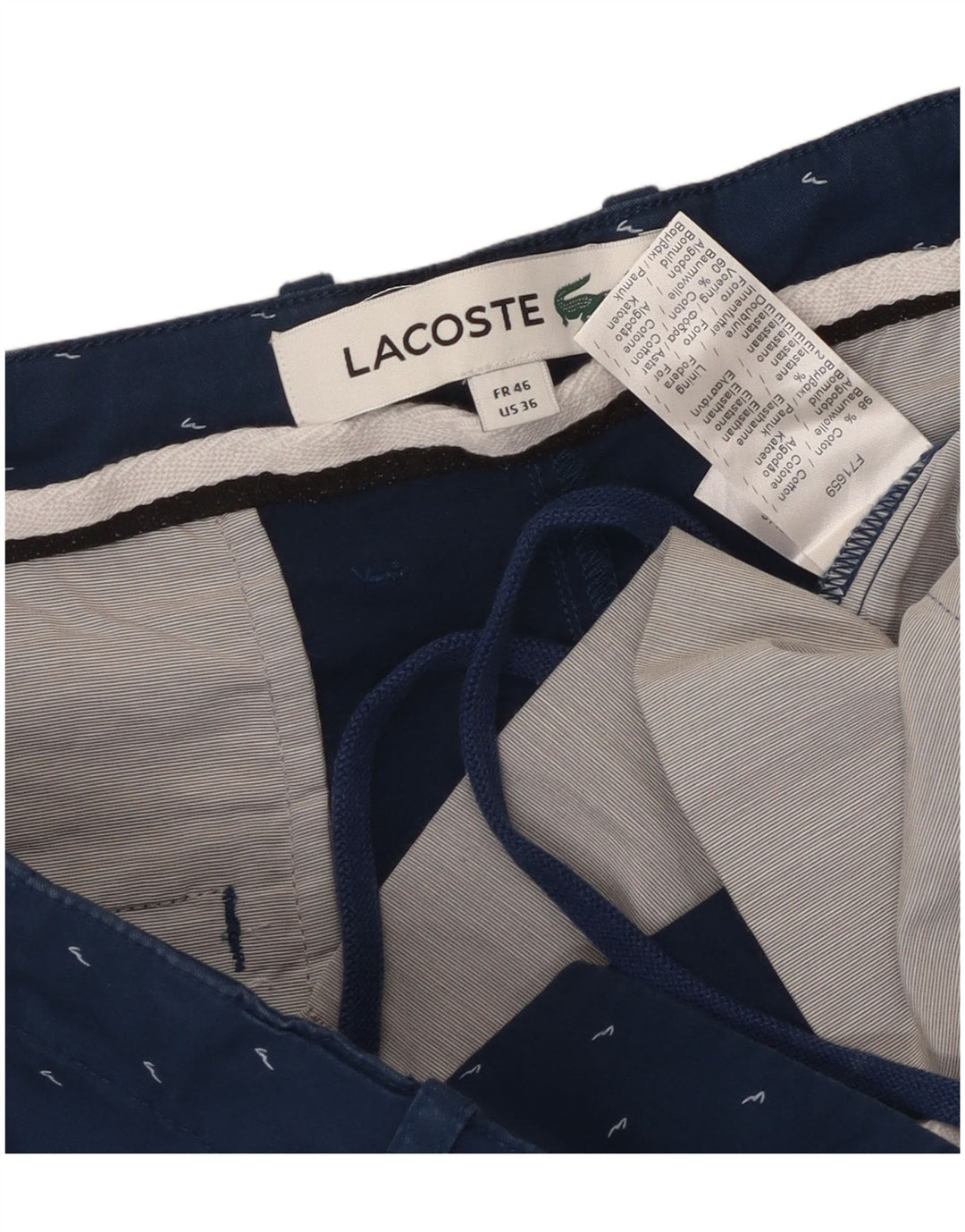 Ανδρικό σορτς Chino Lacoste, μέγεθος 46, μεγάλο W36, μπλε ναυτικό βαμβακερό με στίγματα