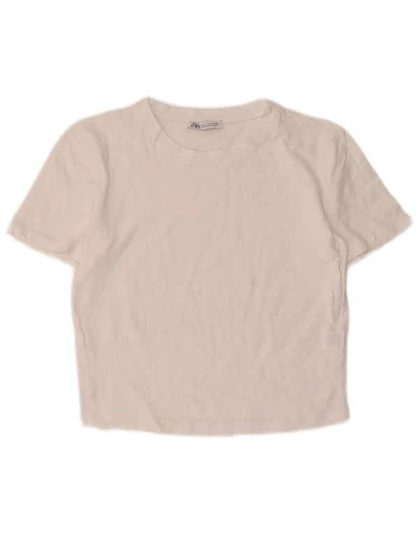 Zara Γυναικείο T-Shirt T-Shirt Top UK 14 Large λευκό βαμβακερό