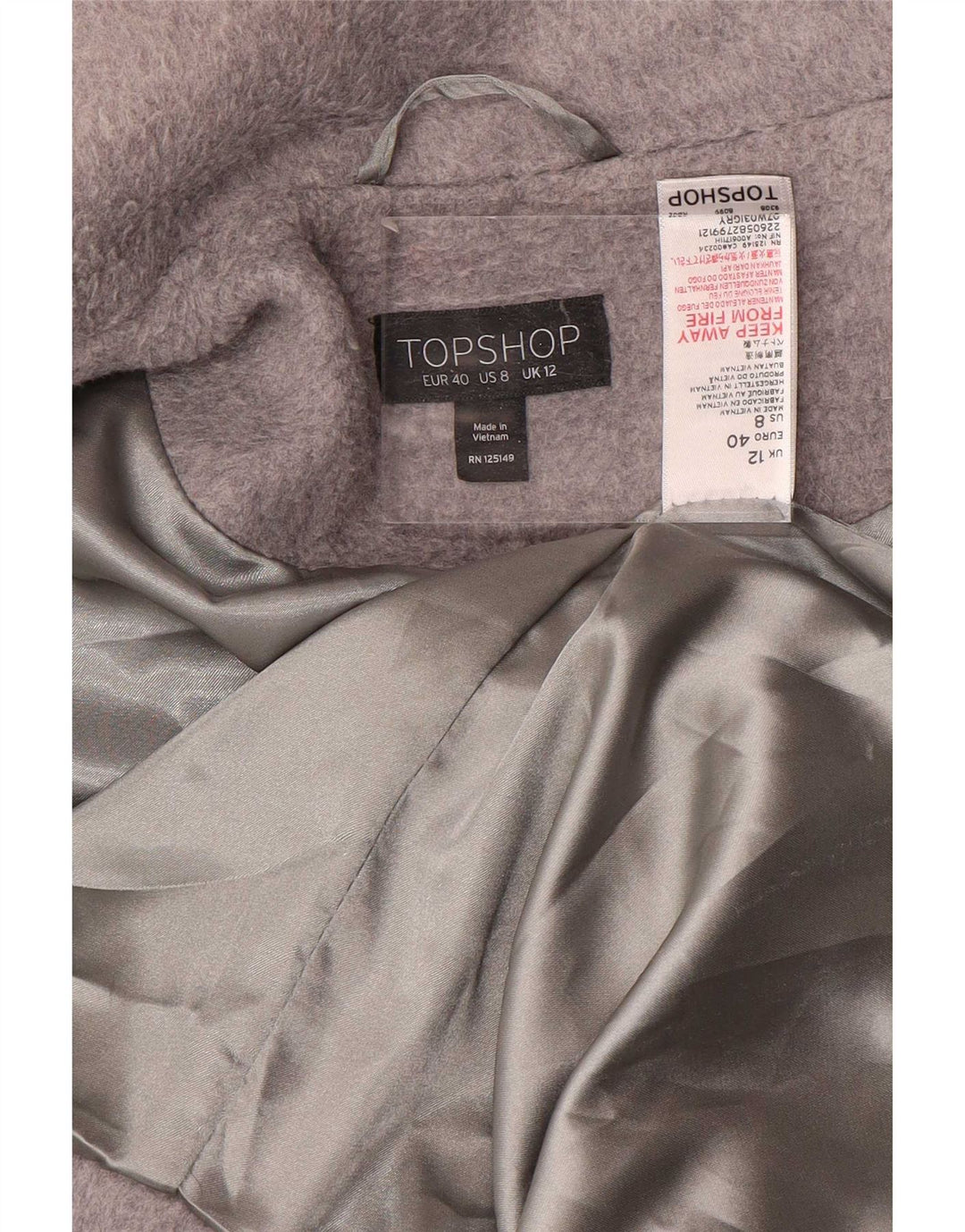 Topshop Γυναικείο Oversized Πανωφόρι UK 12 Medium Grey Polyester