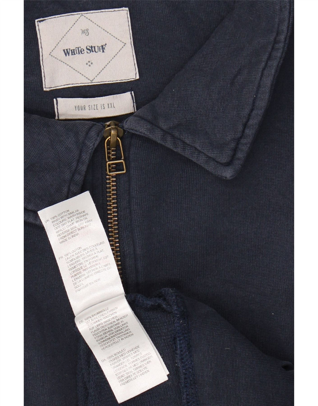 WHITE STUFF Ανδρικό φούτερ πόλο με λαιμόκοψη Jumper 2XL Navy Blue Cotton
