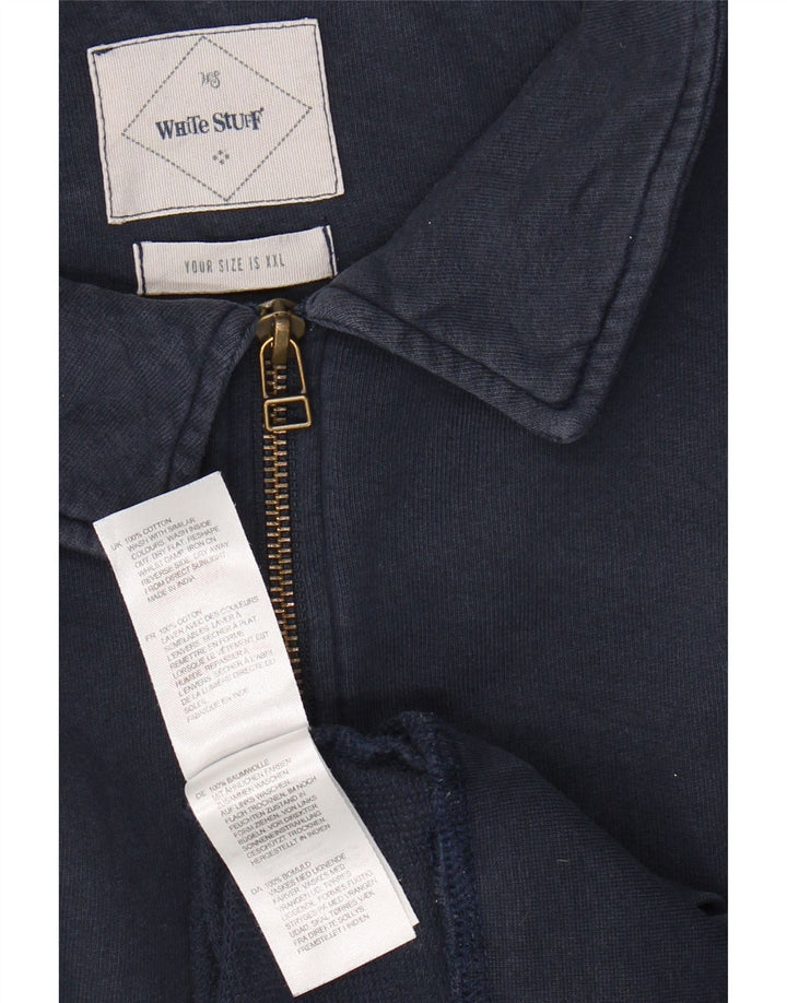 WHITE STUFF Ανδρικό φούτερ πόλο με λαιμόκοψη Jumper 2XL Navy Blue Cotton