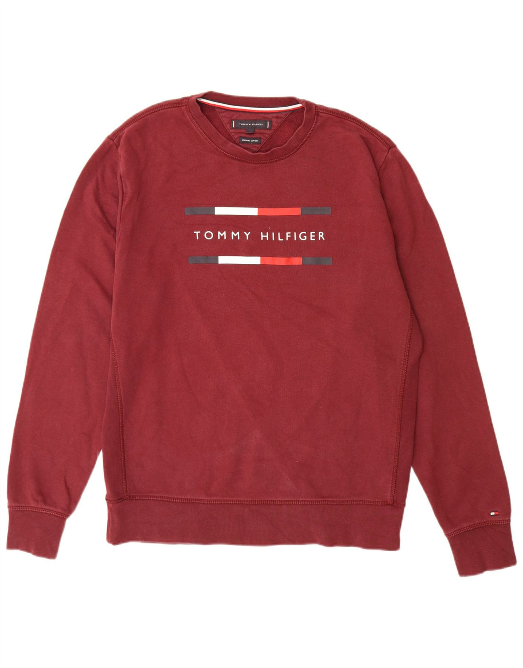 TOMMY HILFIGER Ανδρικό γραφικό φούτερ Jumper μεγάλο βαμβακερό μπορντό