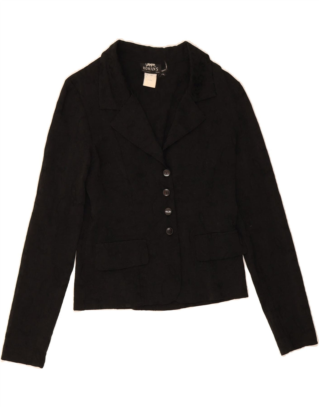 ROMAN'S Womens 4 Button Blazer Jacket IT 46 Large Black Polyester Vintage Roman's and Second-Hand Roman's from Messina Hembry 