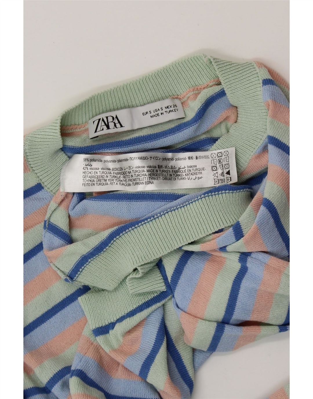 Γυναικείο πουλόβερ ZARA Crop Crop Neck Jumper UK 8 Small πολύχρωμο ριγέ