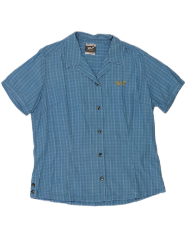 Jack Wolfskin γυναικείο κοντομάνικο πουκάμισο UK 14/16 Large Blue Check Lyocell