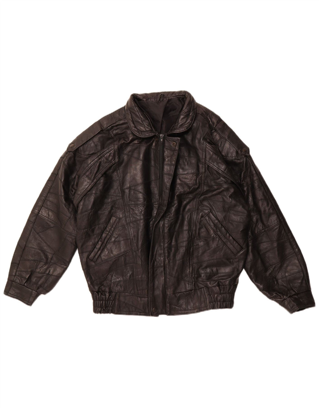 Ανδρικό δερμάτινο μπουφάν VINTAGE Military Loose Fit UK 36 Small Black Patchwork