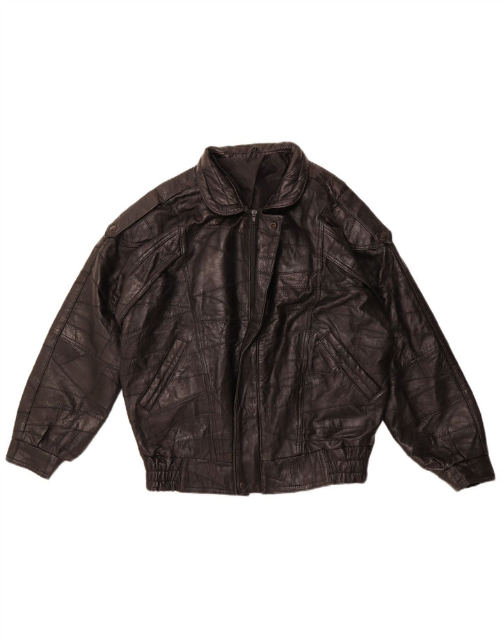 Ανδρικό δερμάτινο μπουφάν VINTAGE Military Loose Fit UK 36 Small Black Patchwork