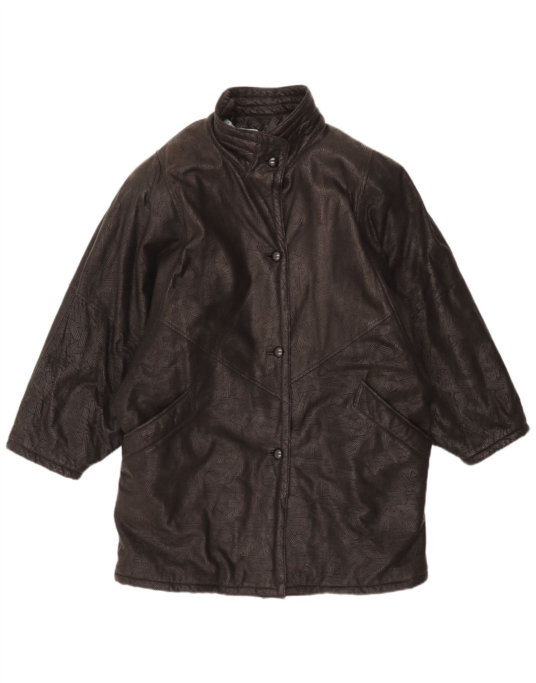 Vintage Γυναικείο Oversized Δερμάτινο Παλτό UK 20 2XL Μαύρο γεωμετρικό