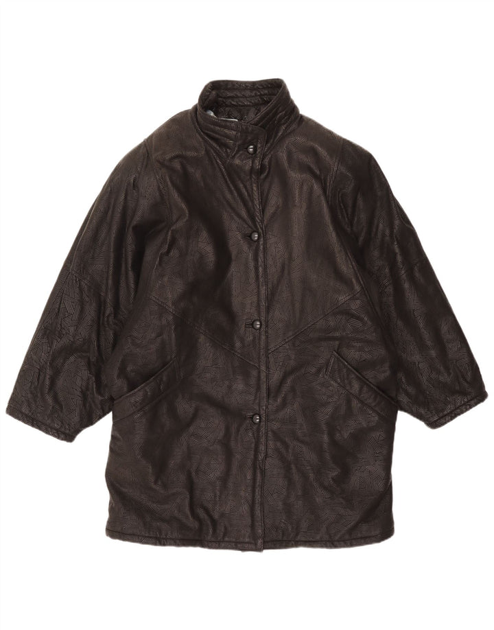Vintage Γυναικείο Oversized Δερμάτινο Παλτό UK 20 2XL Μαύρο γεωμετρικό