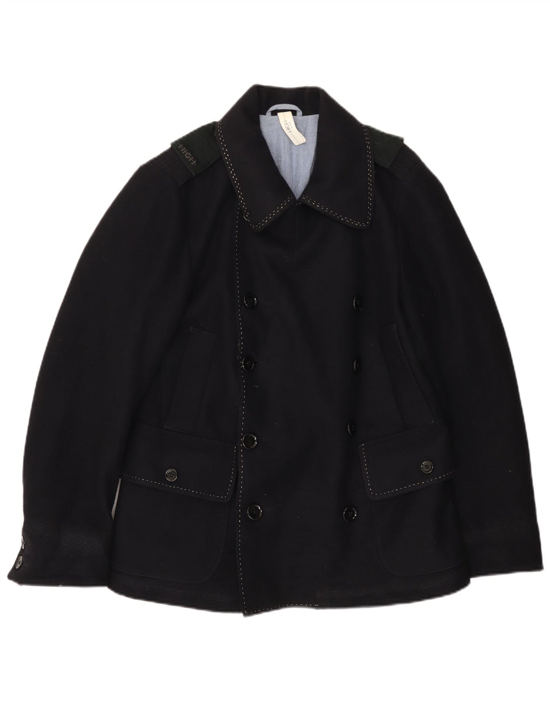 VINTAGE Ανδρικό παλτό μπιζελιού IT 46 Small Navy Blue Wool