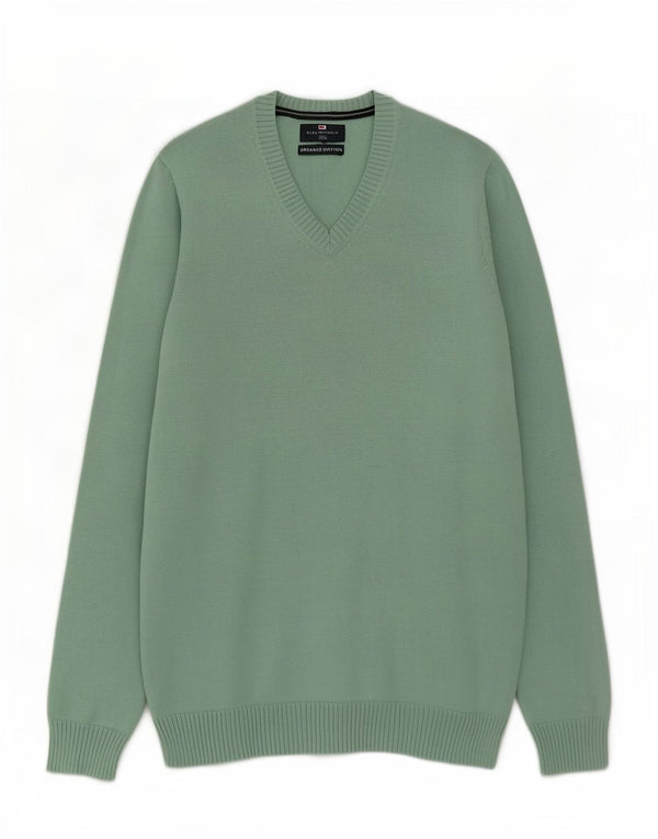 Ανδρικό πουλόβερ Marks & Spencer Blue Harbour με λαιμόκοψη με λαιμόκοψη με μεσαίο πράσινο βαμβάκι