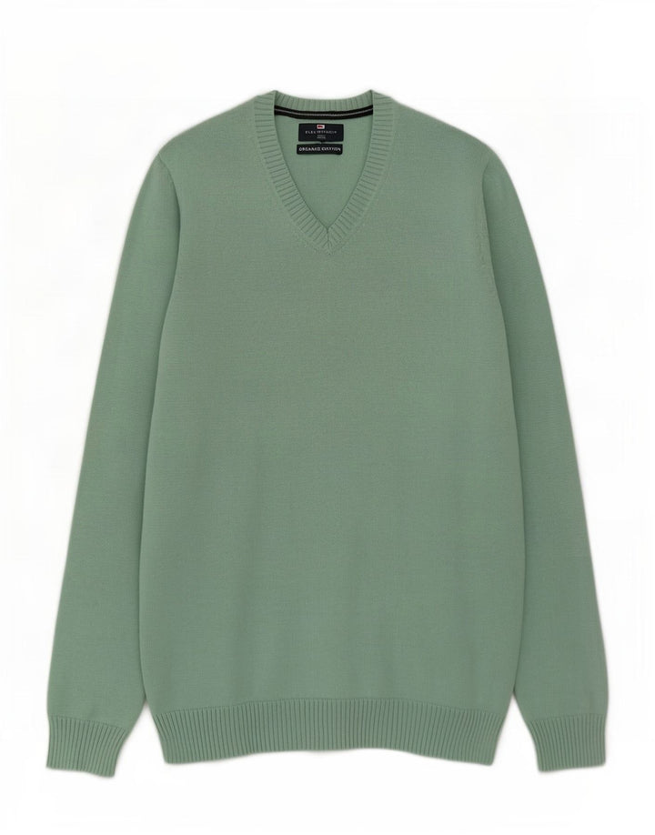 Ανδρικό πουλόβερ Marks & Spencer Blue Harbour με λαιμόκοψη με λαιμόκοψη με μεσαίο πράσινο βαμβάκι