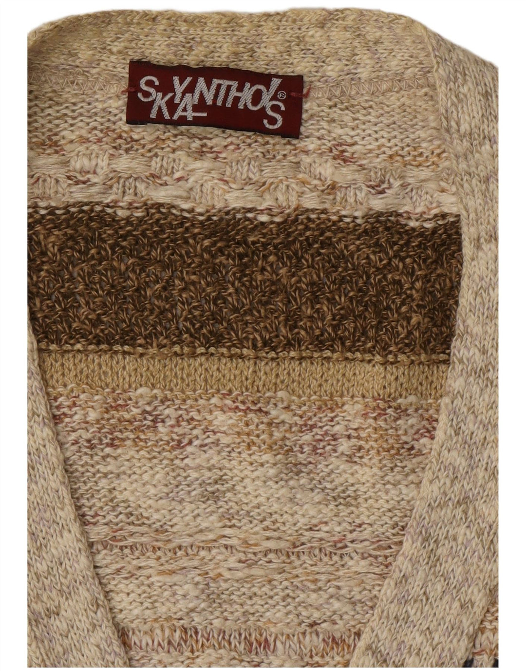 Ανδρικό πουλόβερ με ζακέτα VINTAGE Μεγάλο Μπεζ Ριγέ