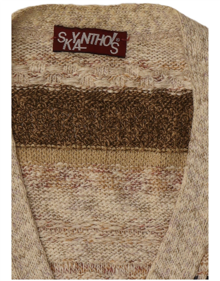 Ανδρικό πουλόβερ με ζακέτα VINTAGE Μεγάλο Μπεζ Ριγέ