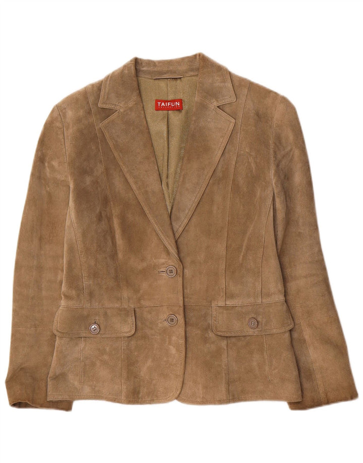 Taifun γυναικείο σουέτ σακάκι με 2 κουμπιά UK 10 Small Khaki Leather