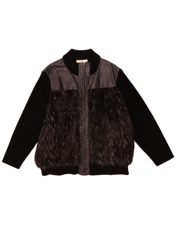 VINTAGE Γυναικείο Δερμάτινο Μπουφάν UK 18 XL Μαύρο Δερμάτινο
