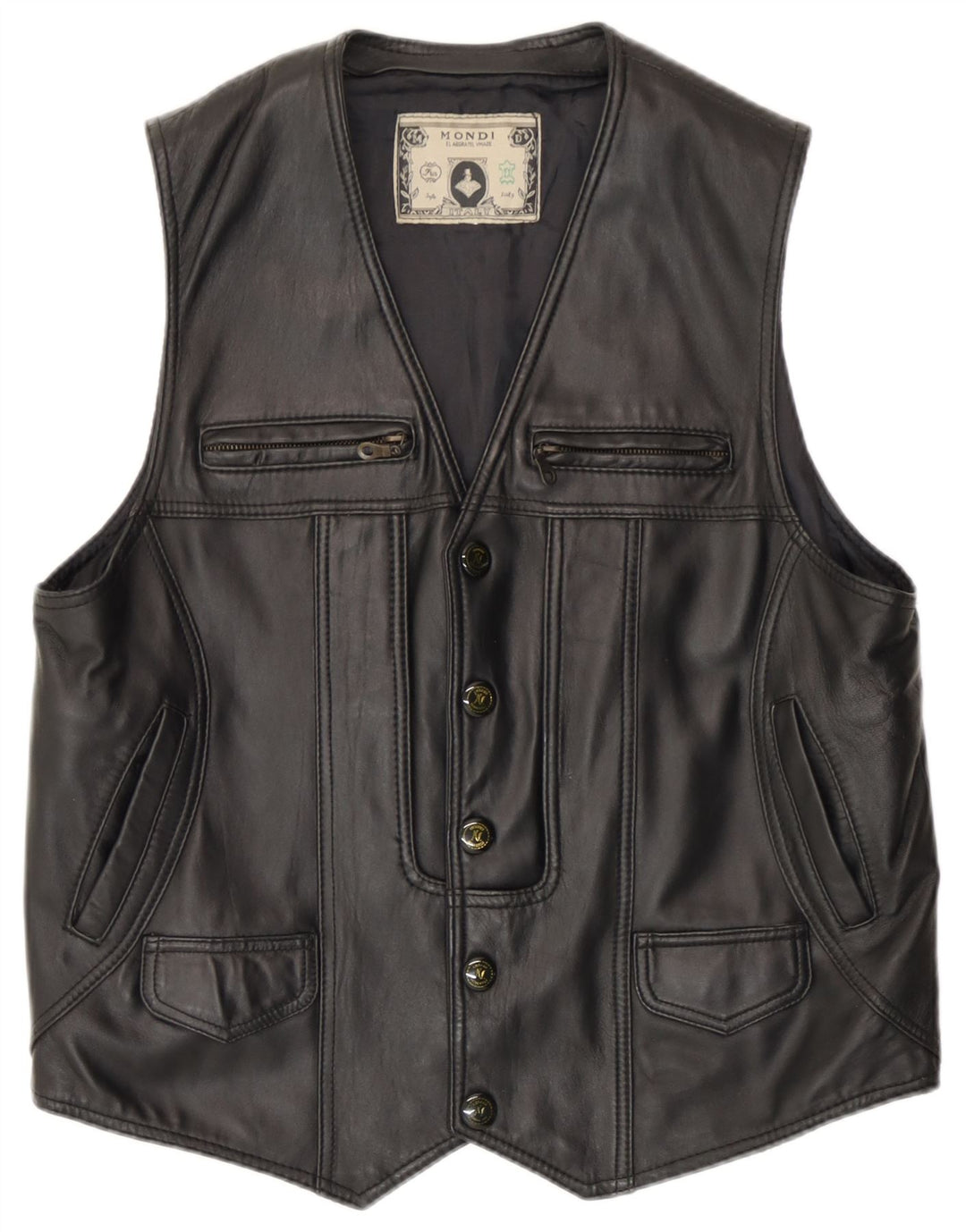 Ανδρικό δερμάτινο γιλέκο Mondi UK 36 Small Black