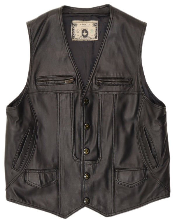 Ανδρικό δερμάτινο γιλέκο Mondi UK 36 Small Black