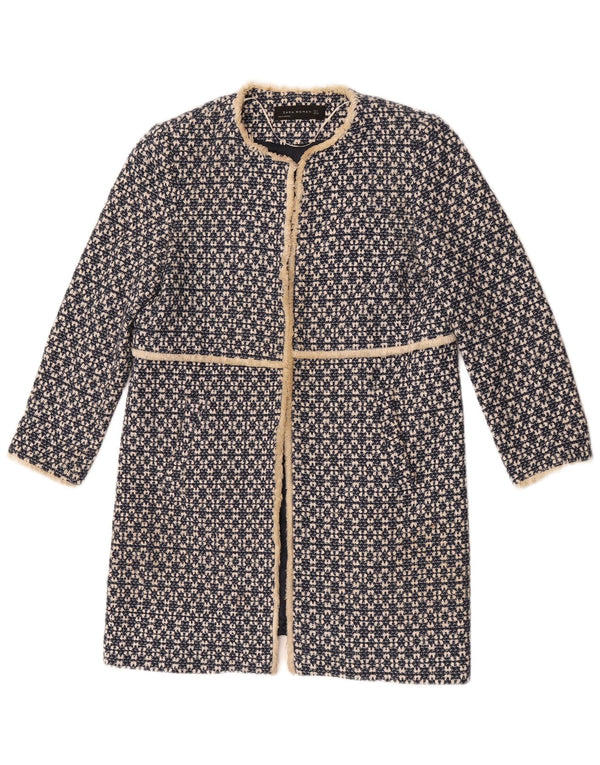 Zara Γυναικείο Ανοιχτό Πανωφόρι UK 12 Medium Navy Blue Geometric Cotton