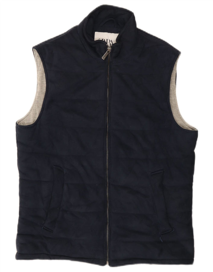 ZARA Ανδρικό padded Gilet UK 38 Medium Navy Blue Polyester