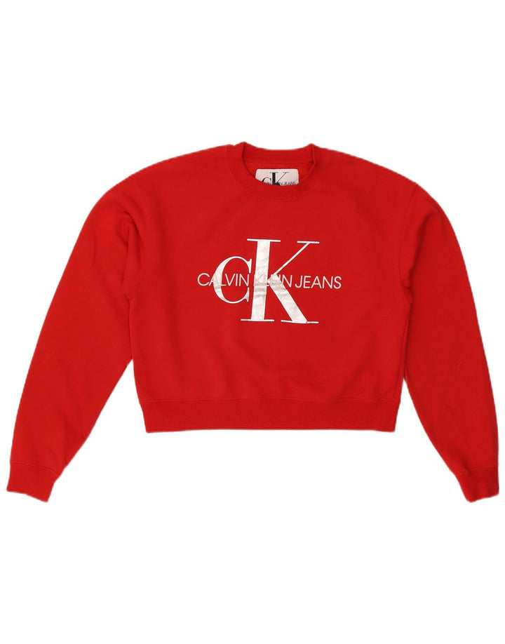 CALVIN KLEIN JEANS Γυναικείο φούτερ μεγάλου μεγέθους Crop Jumper UK 6 XS Red