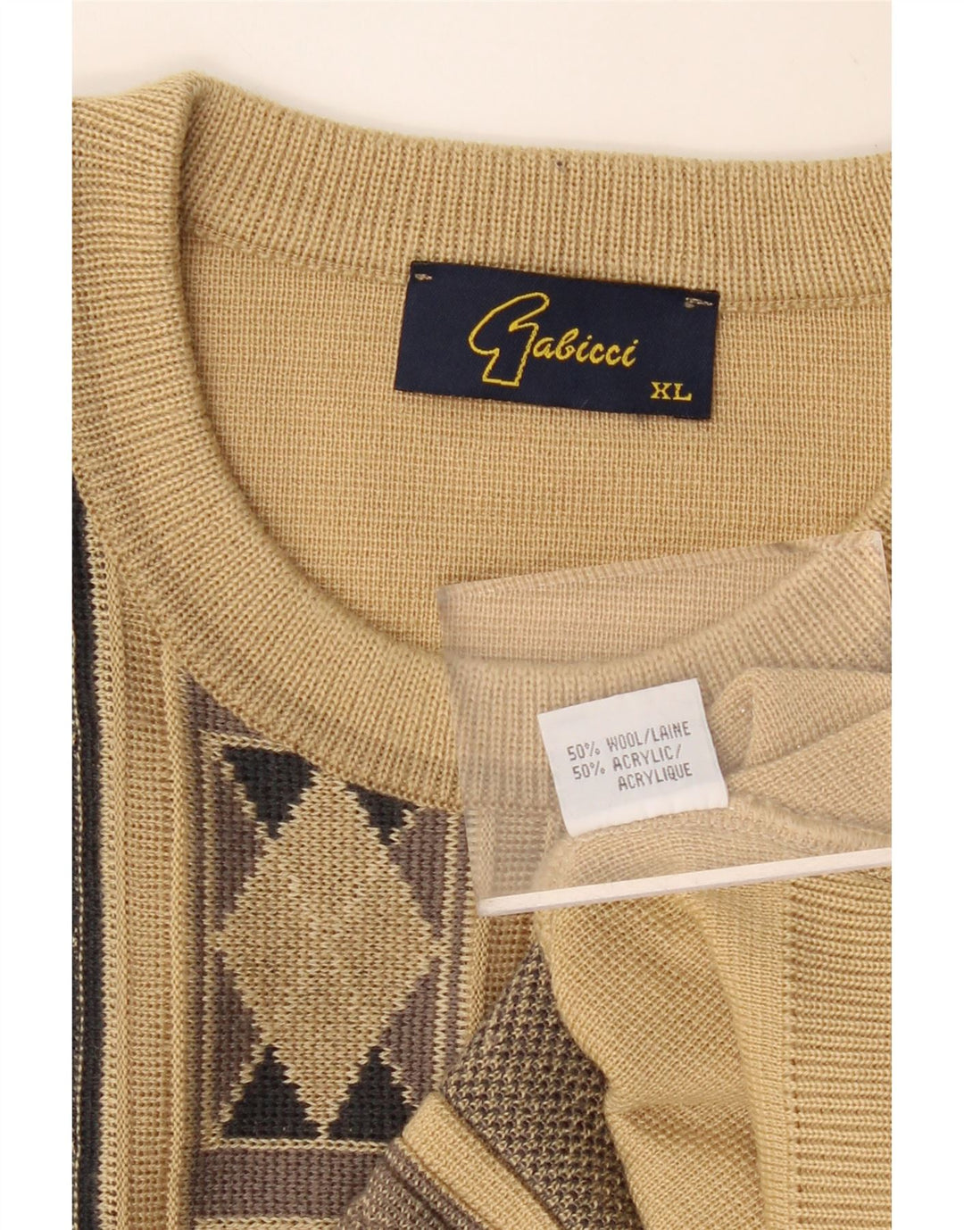 Ανδρικό πουλόβερ GABICCI Crew Neck Jumper XL Beige Argyle/Diamond Wool