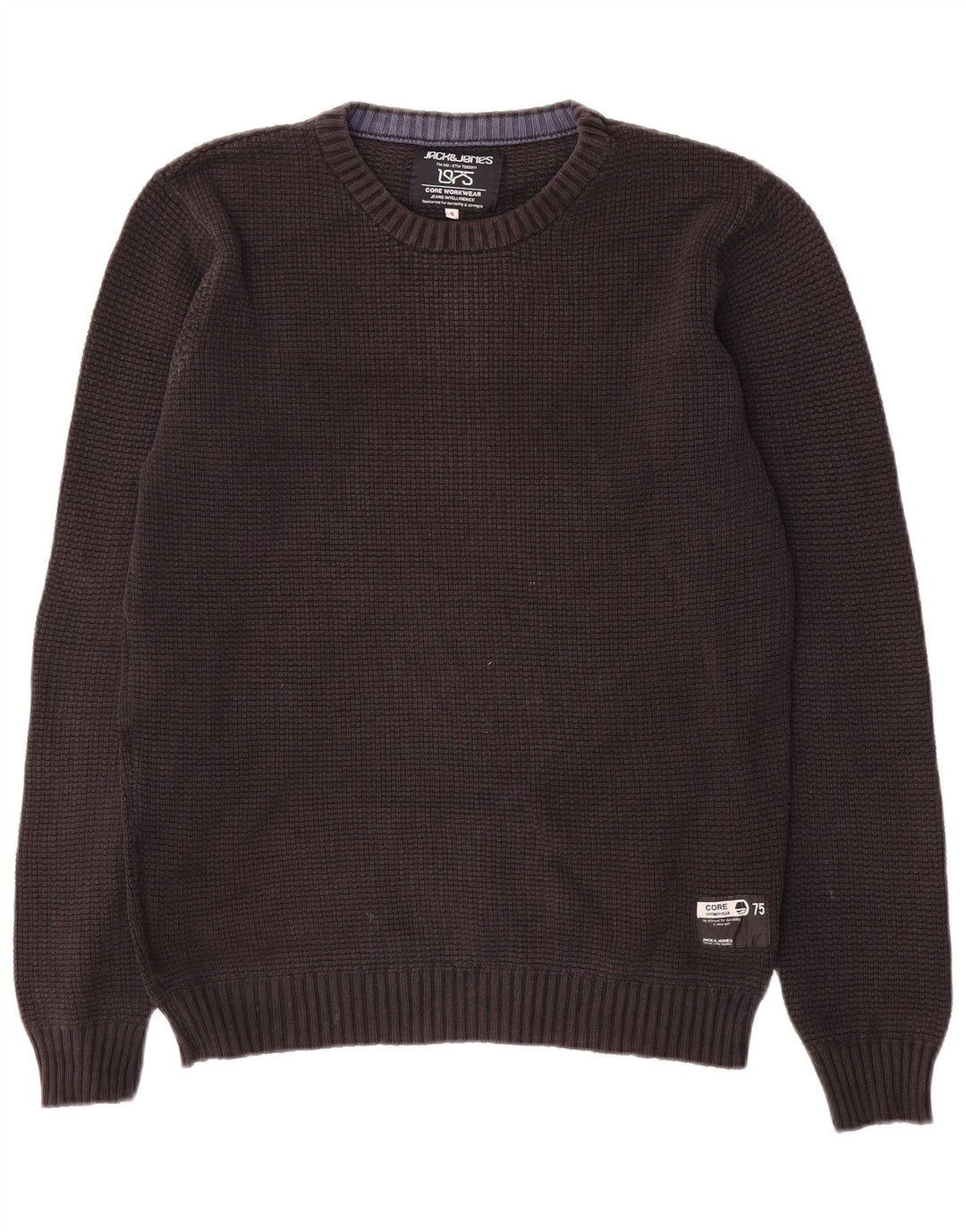 Jack & Jones Ανδρικό πουλόβερ με λαιμόκοψη, μικρό μαύρο βαμβακερό