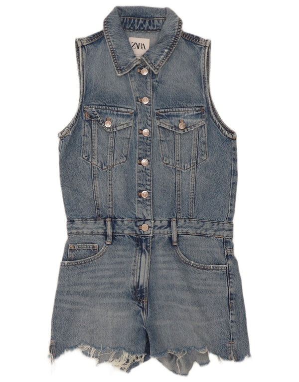Zara Γυναικείο Αμάνικο Τζιν Playsuit UK 10 Small μπλε βαμβακερό