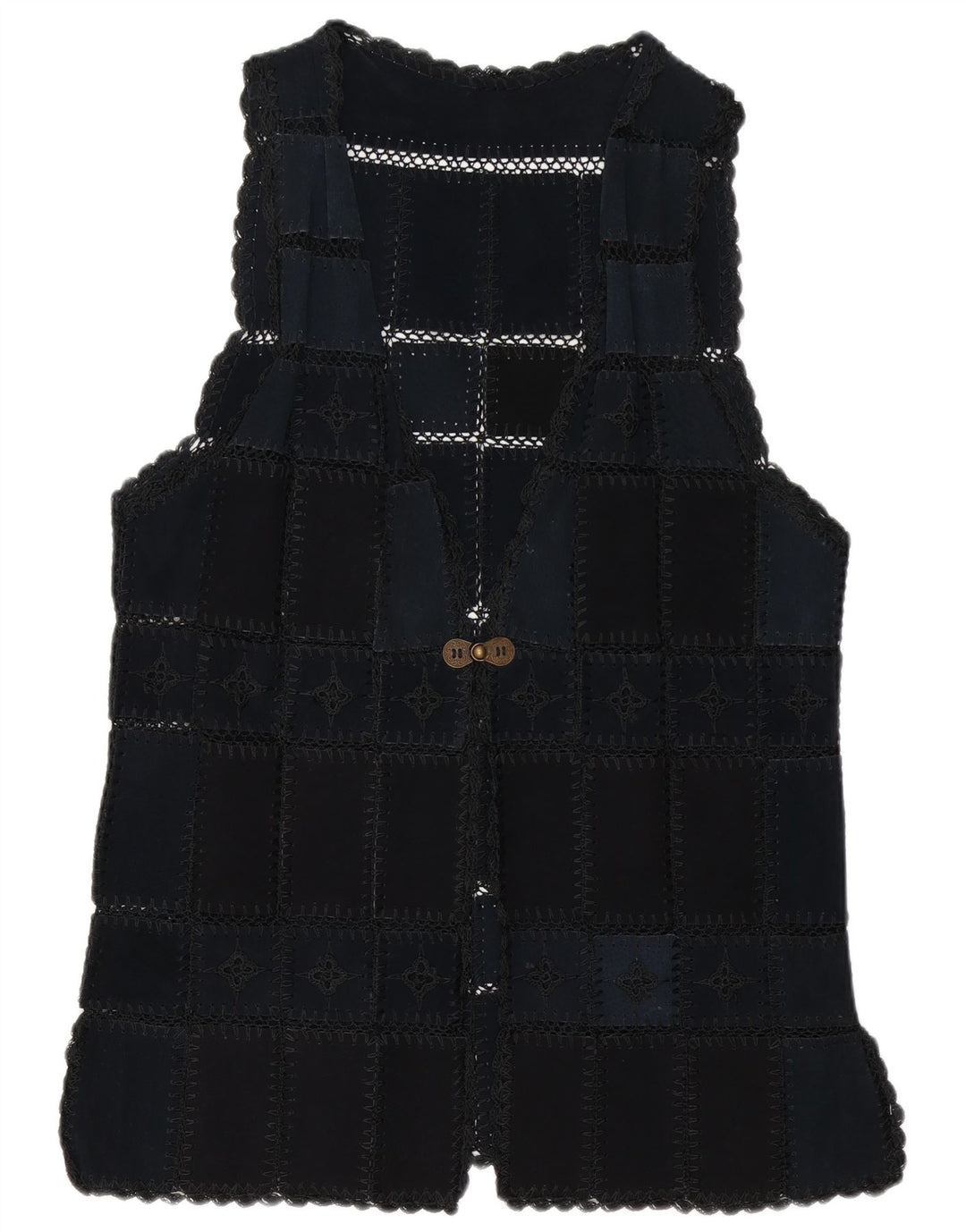 Vintage Γυναικείο Suede Gilet UK 16 Large Navy Blue Patchwork