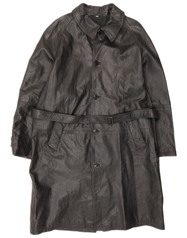 VINTAGE Ανδρικό Δερμάτινο Παλτό IT 52 XL Μαύρο Δερμάτινο