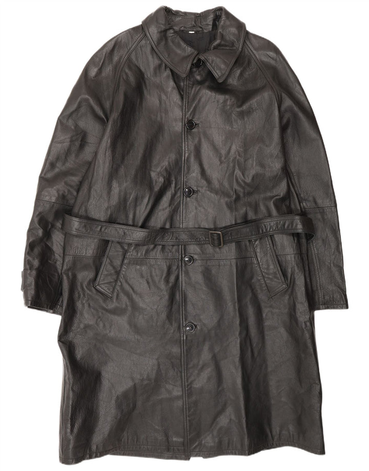 VINTAGE Ανδρικό Δερμάτινο Παλτό IT 52 XL Μαύρο Δερμάτινο