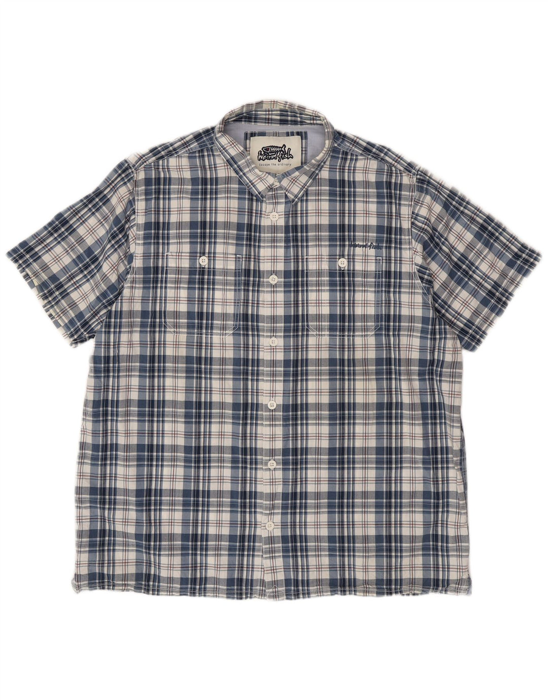 Ανδρικό κοντομάνικο πουκάμισο WEIRD FISH 2XL Μπλε βαμβακερό