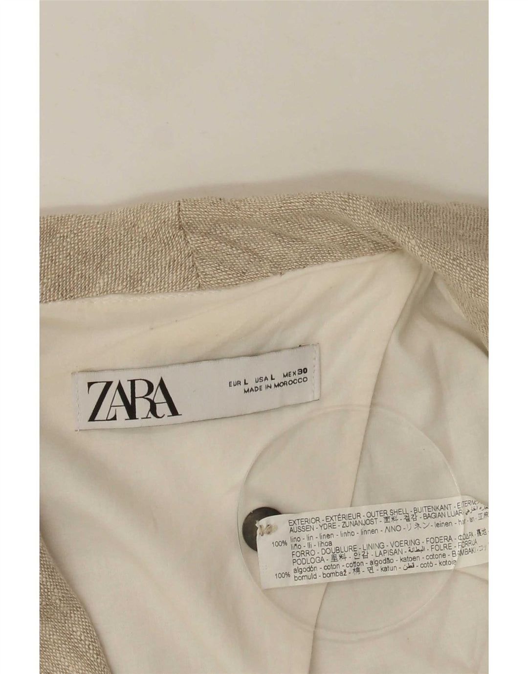 Zara Γυναικείο Μπλέιζερ Διπλό Μπουφάν UK 16 Μεγάλο Μπεζ Λινό