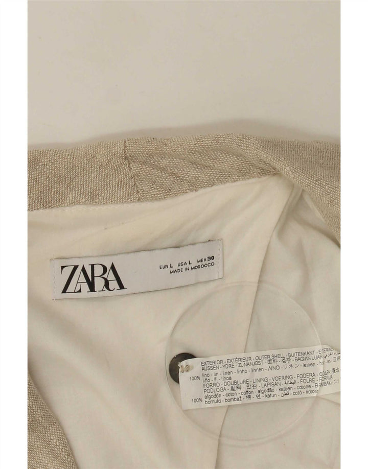 Zara Γυναικείο Μπλέιζερ Διπλό Μπουφάν UK 16 Μεγάλο Μπεζ Λινό