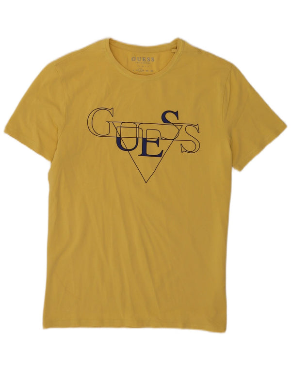 Ανδρικό γραφικό μπλουζάκι Guess Slim Fit Top μεγάλο κίτρινο βαμβακερό