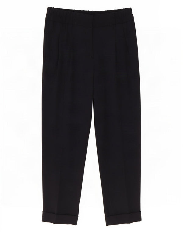 Massimo Dutti Womens Cropped Trousers EU 40 Medium W30 L25 Black Viscose