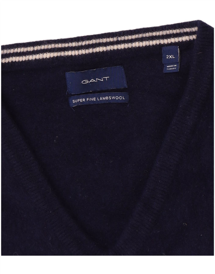 Ανδρικό πουλόβερ Gant με V λαιμόκοψη 2XL Μαλλί Navy Blue