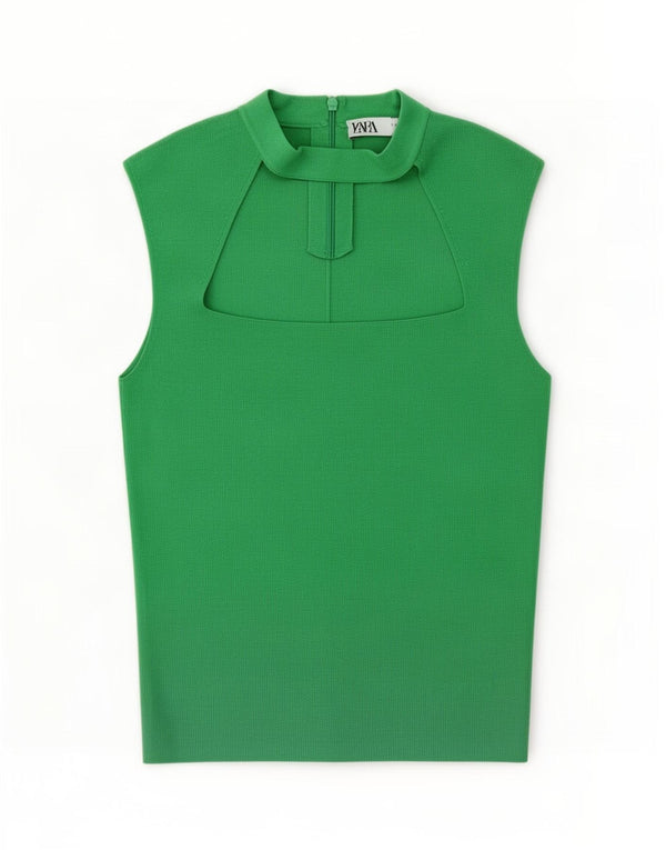 Zara Γυναικεία Αμάνικη Μπλούζα Τοπ UK 10 Small Green Viscose