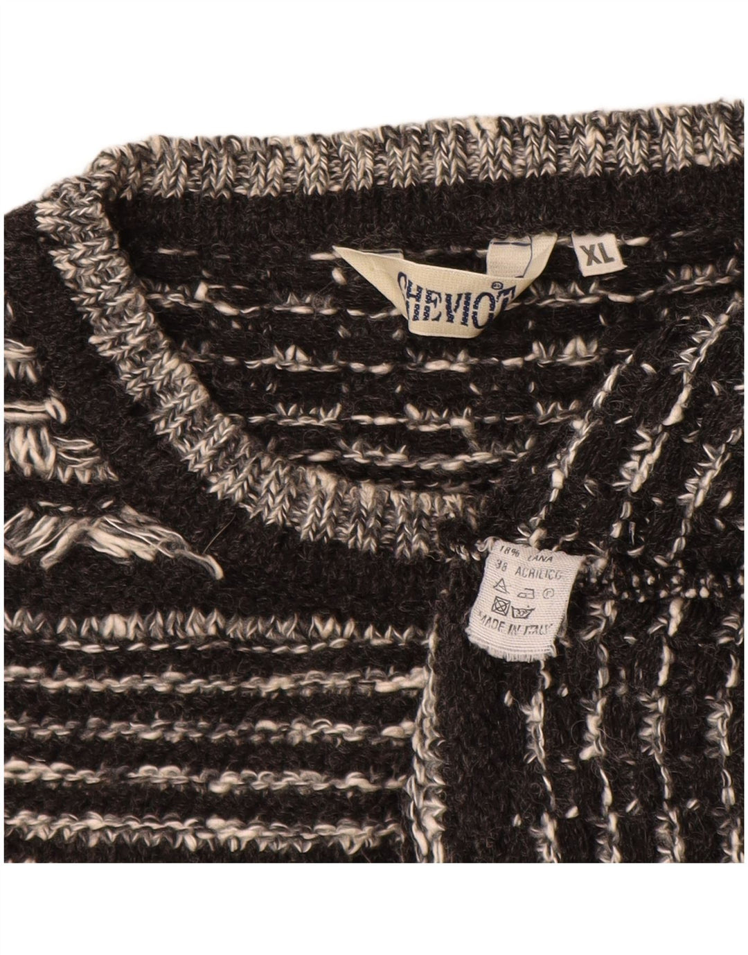 Ανδρικό πουλόβερ με λαιμόκοψη VINTAGE XL Μαύρο γεωμετρικό μαλλί