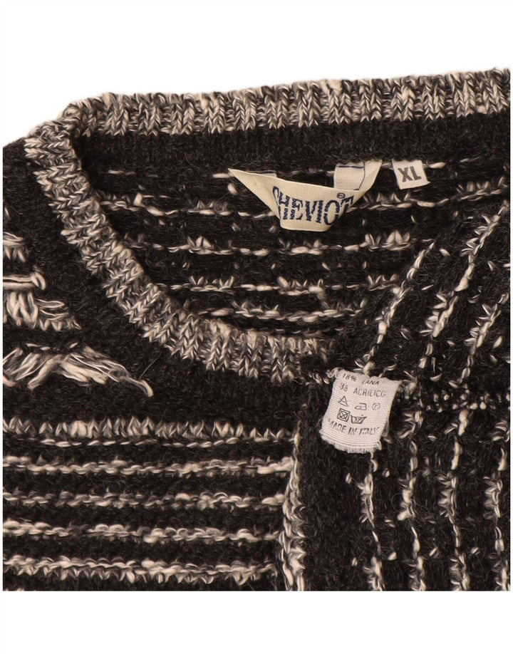 Ανδρικό πουλόβερ με λαιμόκοψη VINTAGE XL Μαύρο γεωμετρικό μαλλί