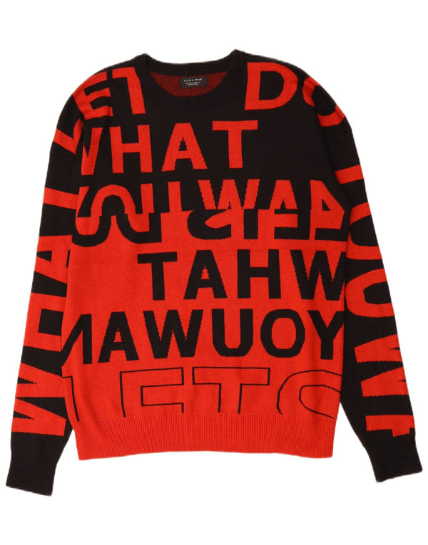 Ανδρικό πουλόβερ Zara Graphic Crew Neck Jumper Medium Red Colorblock Nylon