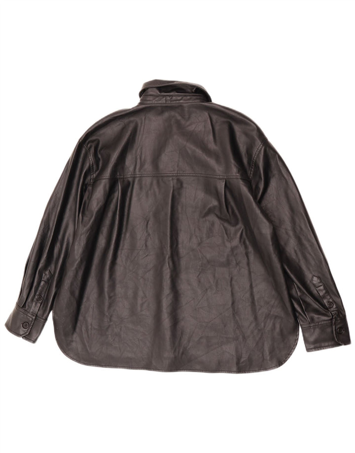 Zara Γυναικείο πουκάμισο από συνθετικό δέρμα UK 14 Medium Μαύρο Πολυεστέρας