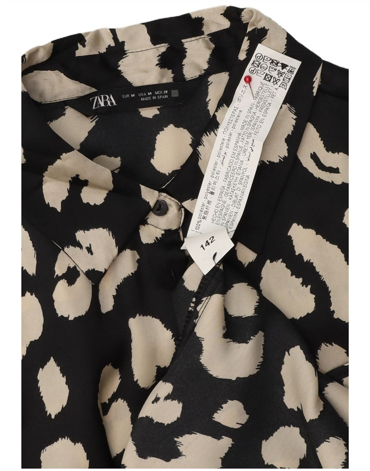 Zara Γυναικείο πουκάμισο Μπλούζα UK 14 Medium Μαύρο Animal Print Polyester