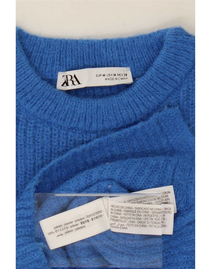 Zara Γυναικείο πουλόβερ με λαιμόκοψη Crop Crop UK 14 Medium Blue Polyester
