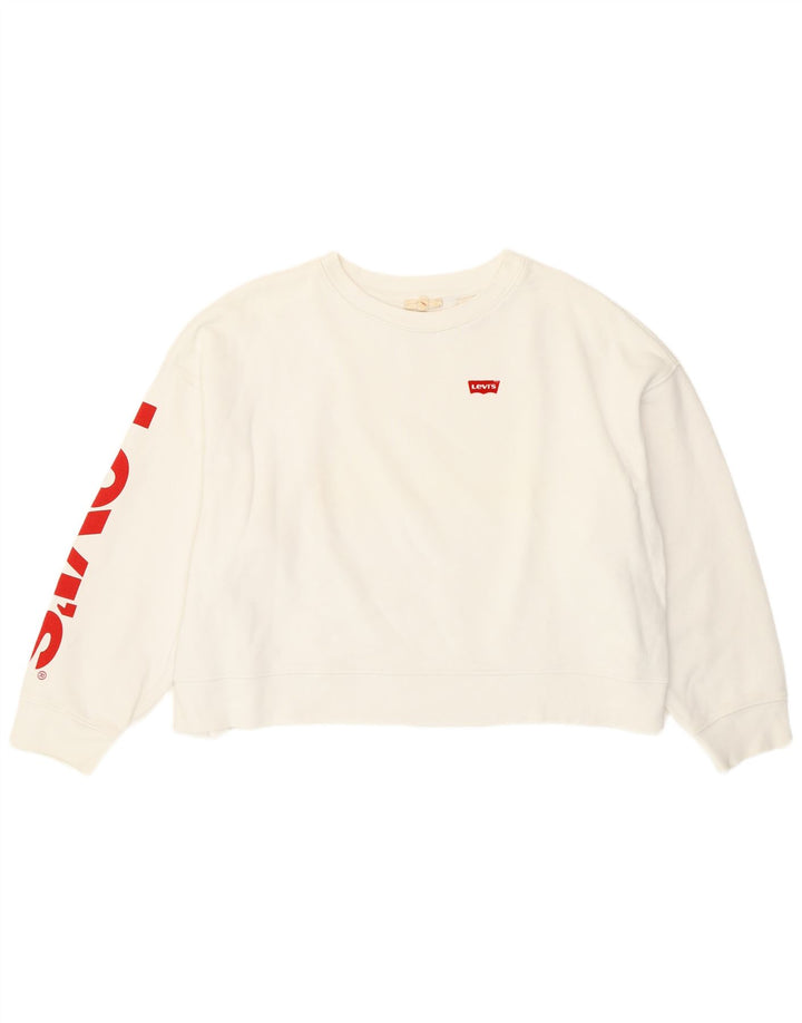 Γυναικεία Levi's Oversized Graphic Crop Φούτερ Jumper UK 10 Small White