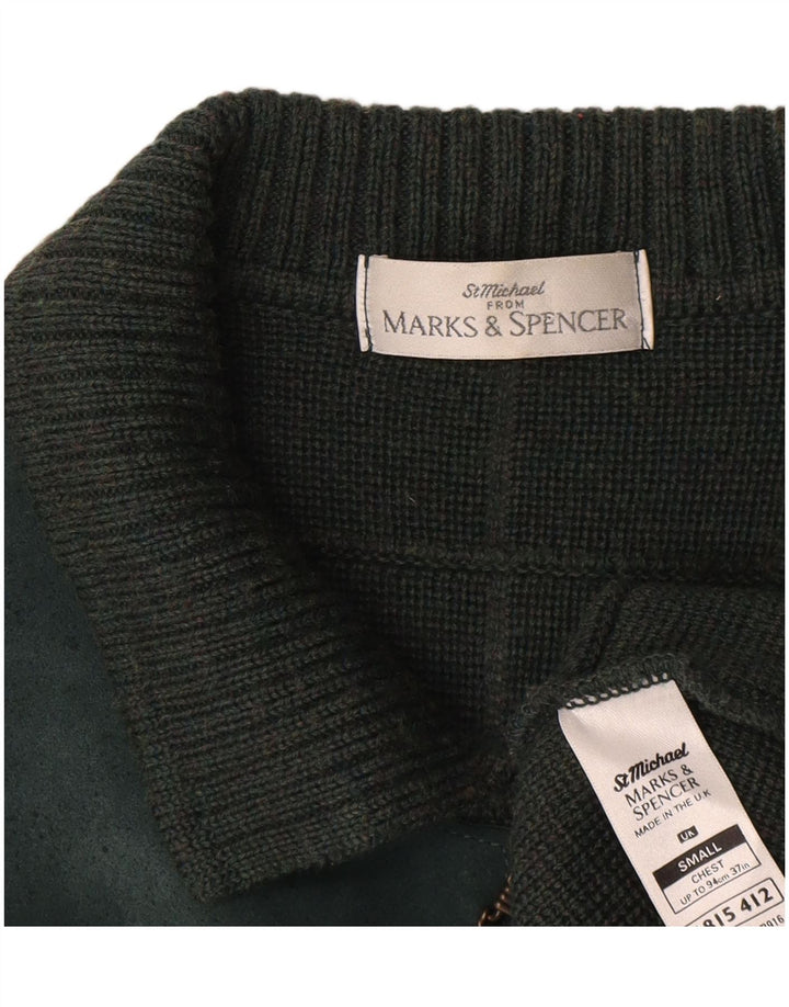 Marks & Spencer Ανδρικό πουλόβερ St. Michael Cardigan Μικρό πράσινο μαλλί