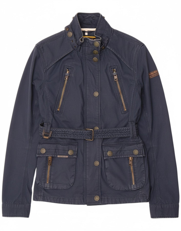 SUPERDRY Womens Utility Jacket UK 14 Medium Navy Blue Cotton