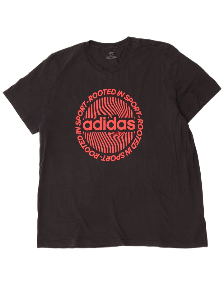 Ανδρικό T-Shirt κανονικό γραφικό Adidas Top 2XL Μαύρο βαμβακερό