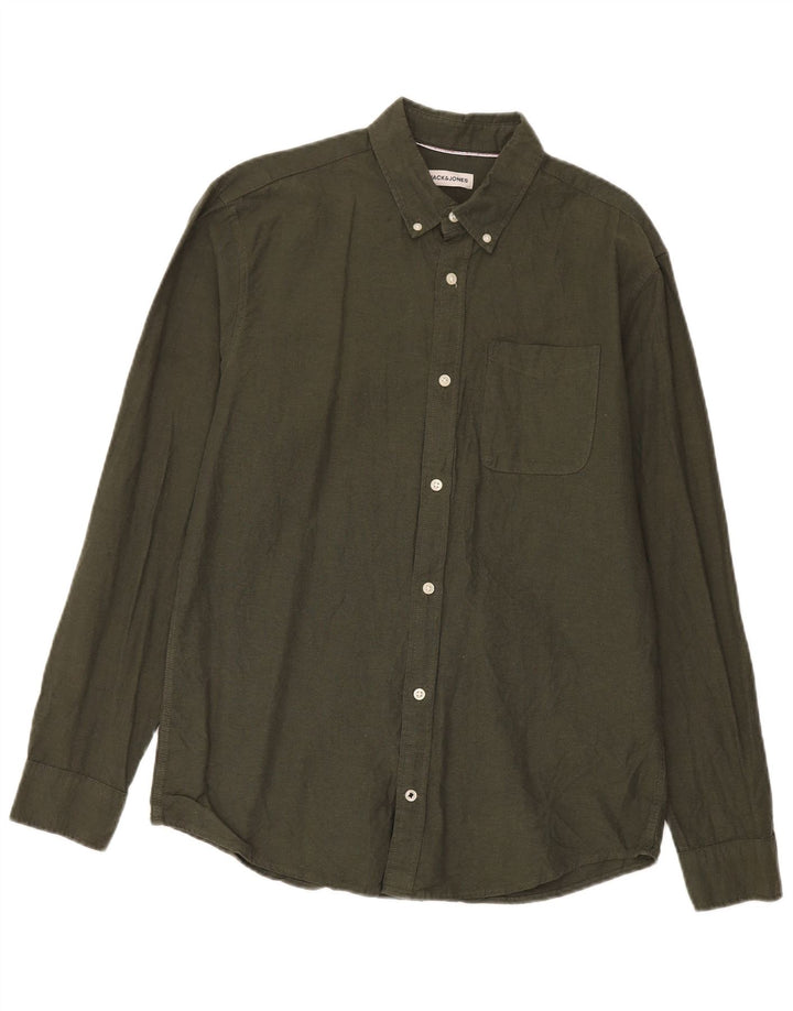 Jack & Jones Ανδρικό πουκάμισο μεγάλο χακί βαμβακερό