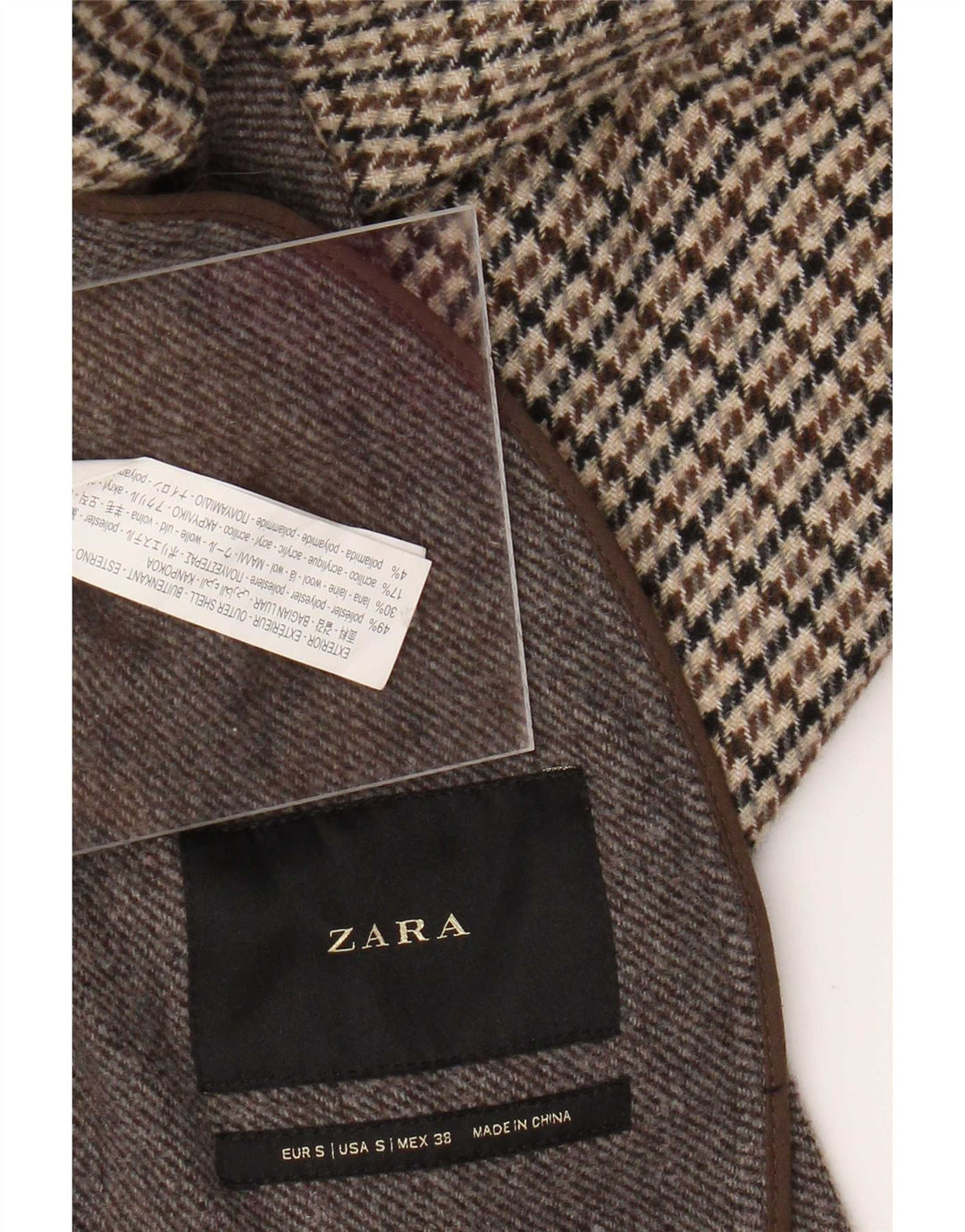 Zara Ανδρικό πανωφόρι UK 36 Small Brown Houndstooth Polyester
